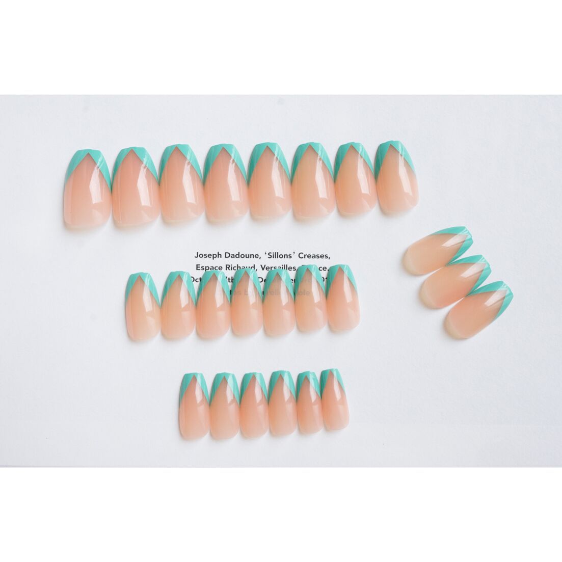 裸色斜法式湖藍綠穿戴甲成品甲片｜365nails