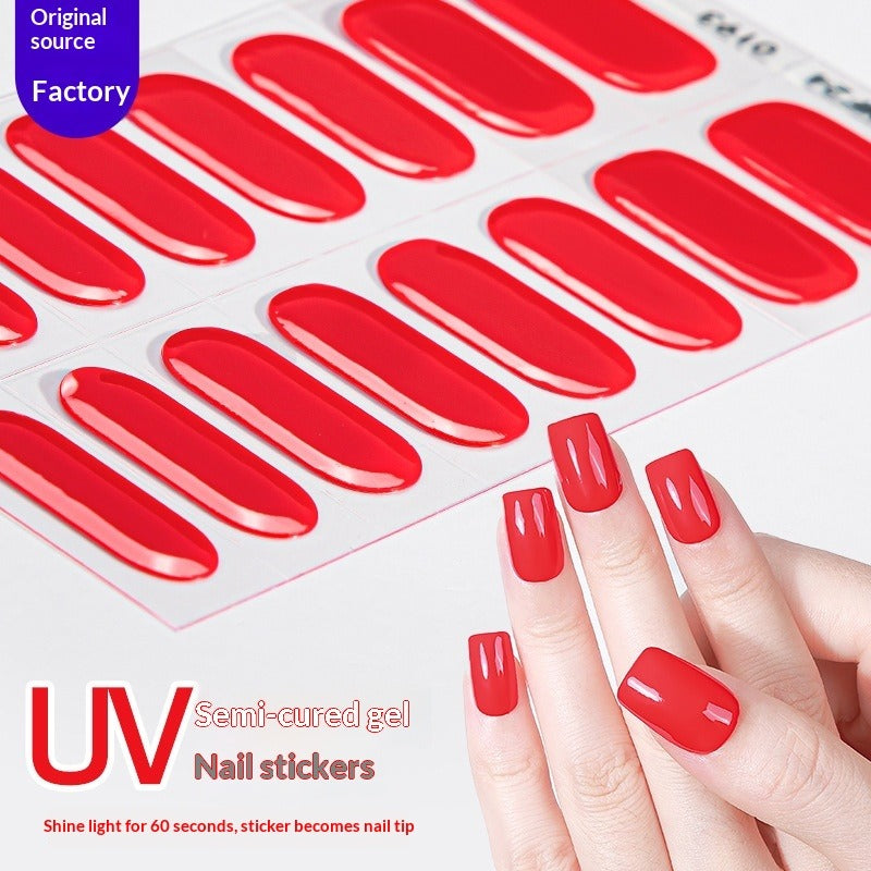 Semi-Cured Gel Nail Strips Solid Color Glossy Minimal Style (MOQ=3)