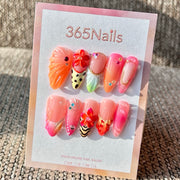 365nails: 트로피컬 선셋 – 수제 미디엄 아몬드형 프레스온 네일