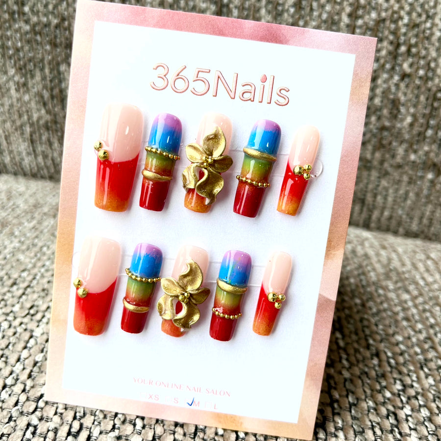 Metallic Bloom: "Rainbow Orchid" – Long Coffin Press-on Nails
