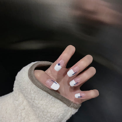 White and blue dot half-section graffiti  finished nail art patch  fake nail  ｜365nails