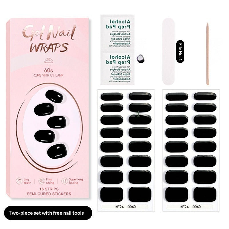 Semi-Cured Gel Nail Strips Pure Solid Glitter Glossy Design (MOQ=3)