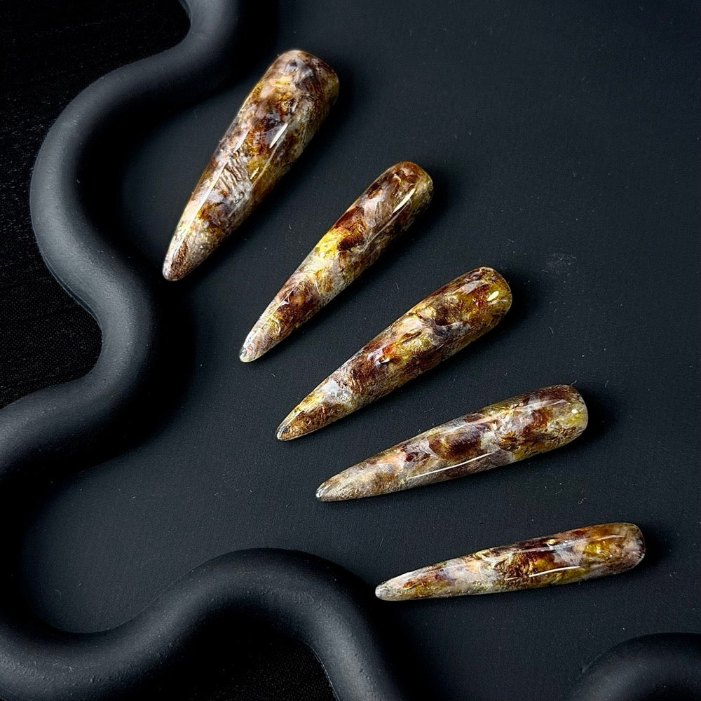 Brown Gold Textured Stiletto Press-On Nails