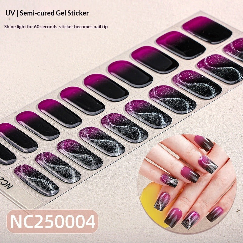 Semi-Cured Gel Nail Strips Spotlight Cat Eye Glossy Design (MOQ=3)