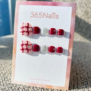 365nails: 酒紅格紋亮粉 – 手工製足部穿戴甲