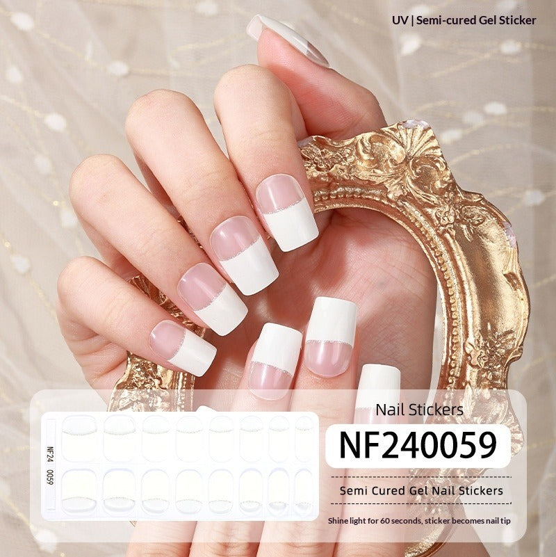 Semi-Cured Gel Nail Strips Classic French White Tip Natural Glossy Set (MOQ=3)