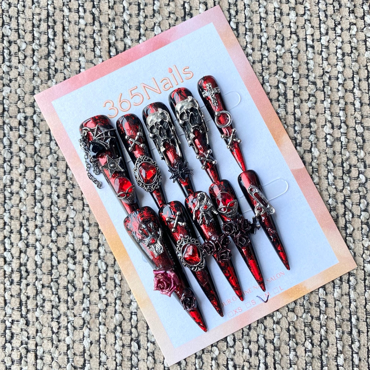 365nails: "Gothic Red Black Skull Rose Spider" – handmade press-on pedicure