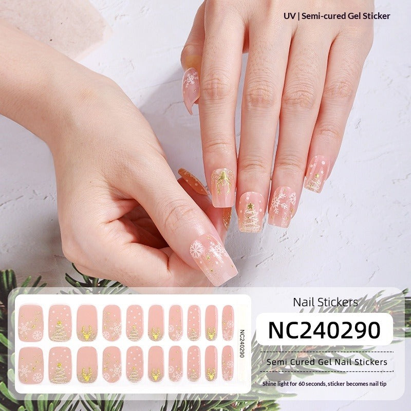 Semi-Cured Gel Nail Strips 3D Foil Christmas Snowflake Glow Design (MOQ=3)