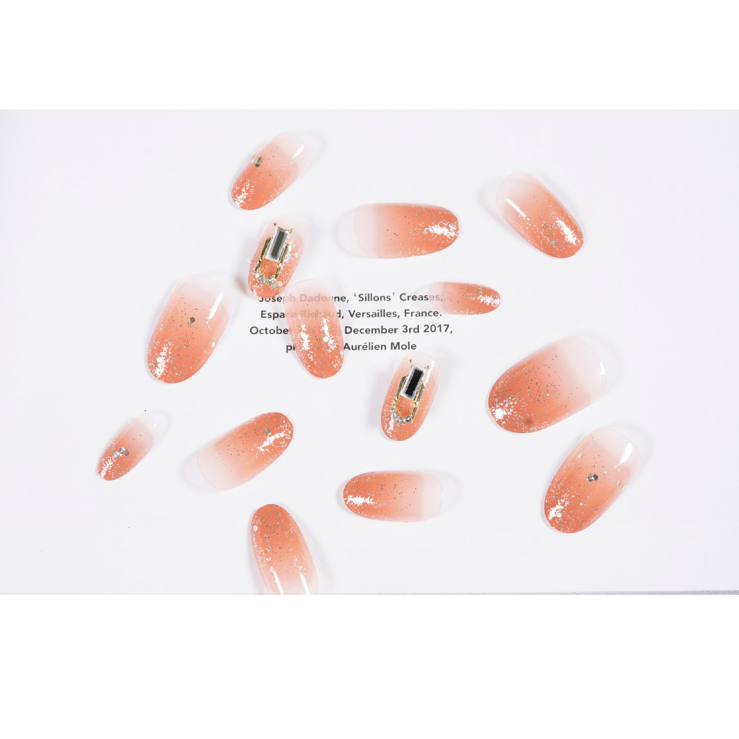 Gradual change orange special-shaped white diamond  finished fake nail manicure sheet  and unloadable live stream supply｜365nails