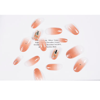 Gradual change orange special-shaped white diamond  finished fake nail manicure sheet  and unloadable live stream supply｜365nails