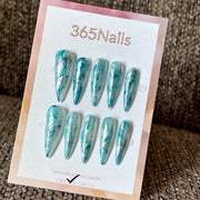 Aqua Foil - Aqua Silver Pointed Press-On Nails