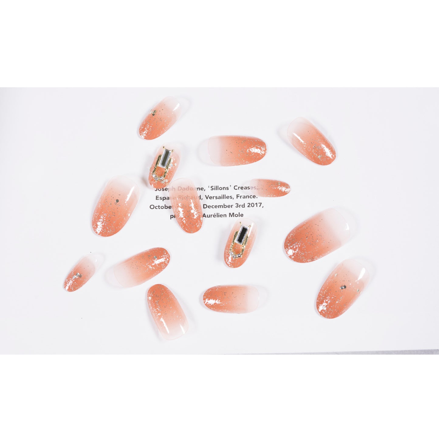 Gradual change orange special-shaped white diamond  finished fake nail manicure sheet  and unloadable live stream supply｜365nails