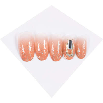 Gradual change orange special-shaped white diamond  finished fake nail manicure sheet  and unloadable live stream supply｜365nails