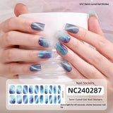 Semi-Cured Gel Nail Strips Sparkle Diagonal Cat Eye Glossy Design (MOQ=3)
