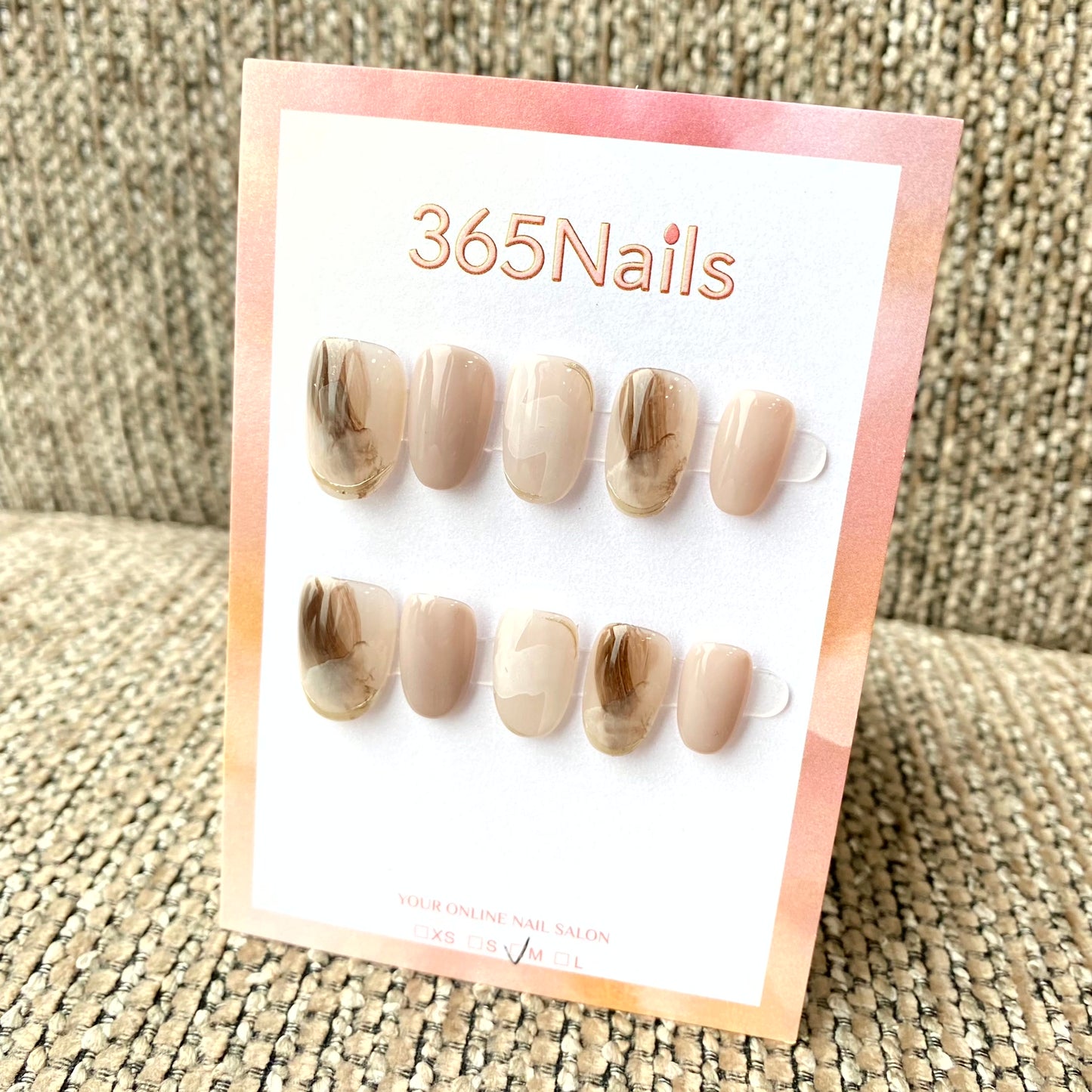 365nails: "Mocha Smoke" – Sheer Watercolor & Gold Edge Handmade Oval Nails