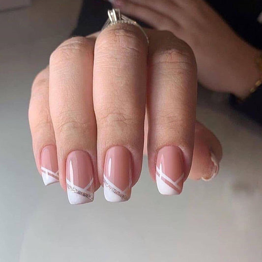 Oblique French Simple Wear Nail Art Finished    French Removable  ｜365nails