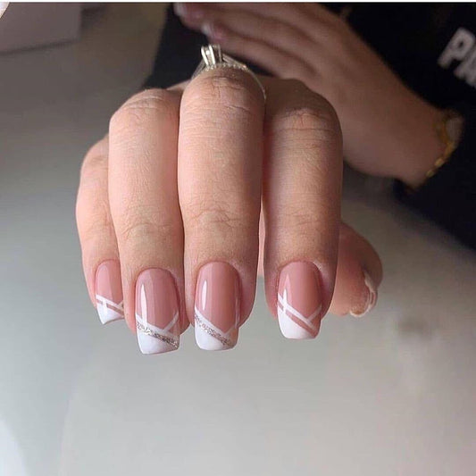 Oblique French Simple Wear Nail Art Finished    French Removable  ｜365nails