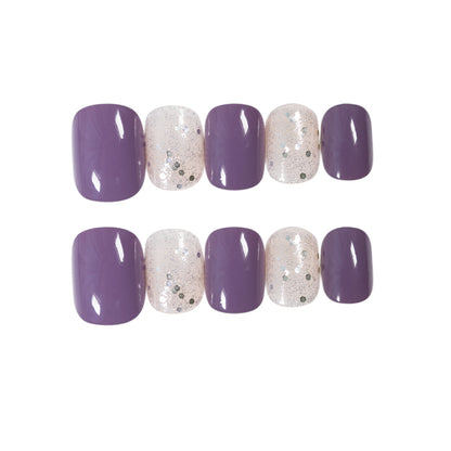 Rattan Purple Glitter Short Wear Nail Finished Fake Nail Nail Patch Nail Patch Waterproof Removable Nail Patch｜365nails