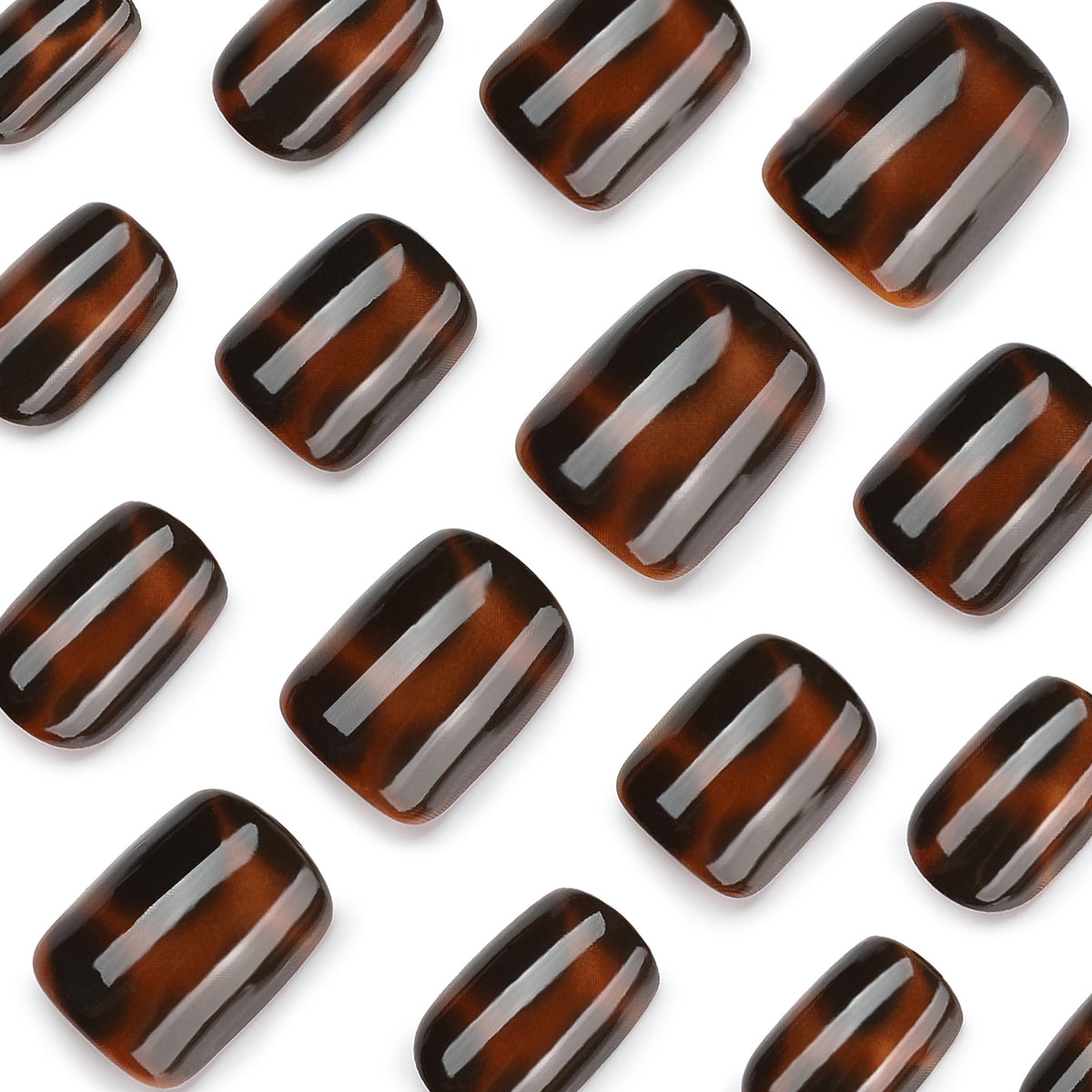 Close-up of glossy tortoiseshell square nail tips