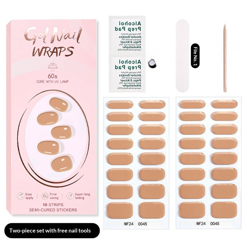 Semi-Cured Gel Nail Strips Pure Solid Glitter Glossy Design (MOQ=3)