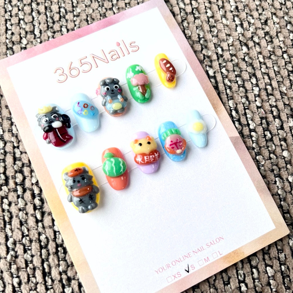 365nails: "Cartoon Carnival" – 3D Cute Character Short Square Nails