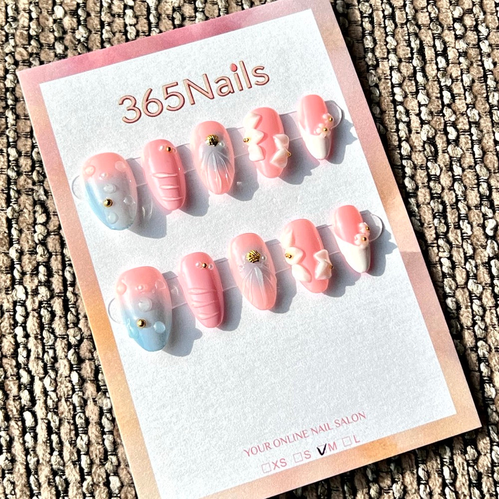 "Sunset Ocean & Shell Pearl" - Wholesale Ultra-Soft Flexible Fit Handmade Nails (MOQ=100)