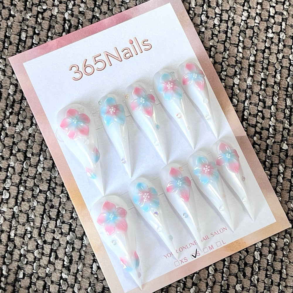 Cotton Candy Garden - Floral Press-On Nails