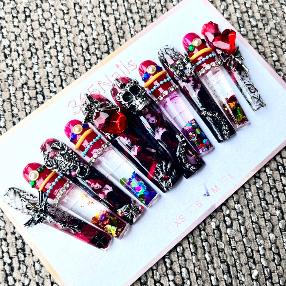 365nails: "Rebel Heart" – 3D Skull Character Handmade Coffin Nails-5.5cm