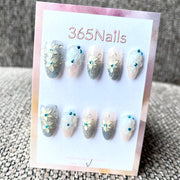 365nails: 冰川細語 — 3D 立體花卉與漸層手工製中長款杏仁形穿戴甲