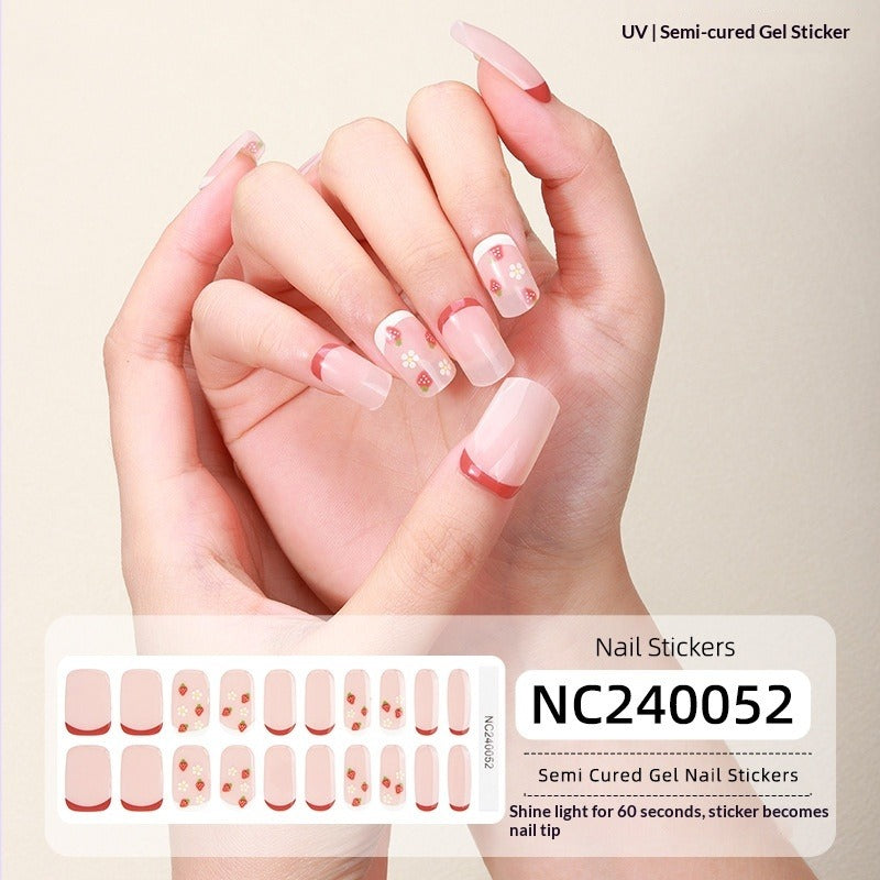Semi-Cured Gel Nail Strips Foil French Gold Pink Gradient Glossy Set (MOQ=3)