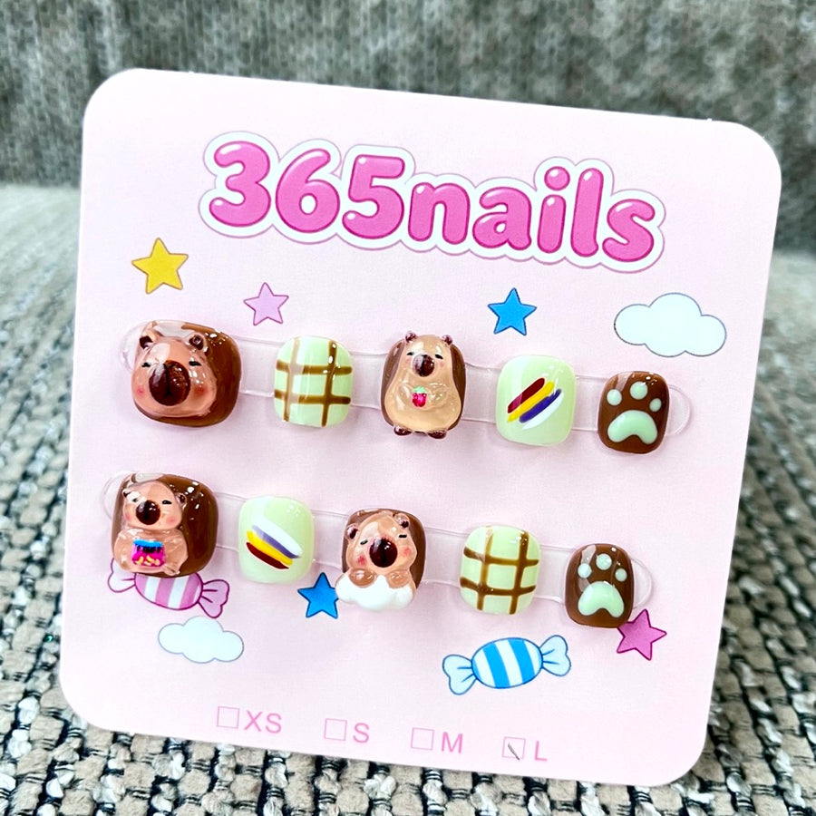 365nails: "Capybara Chill" – 3D Animal Character Handmade Short Square Nails