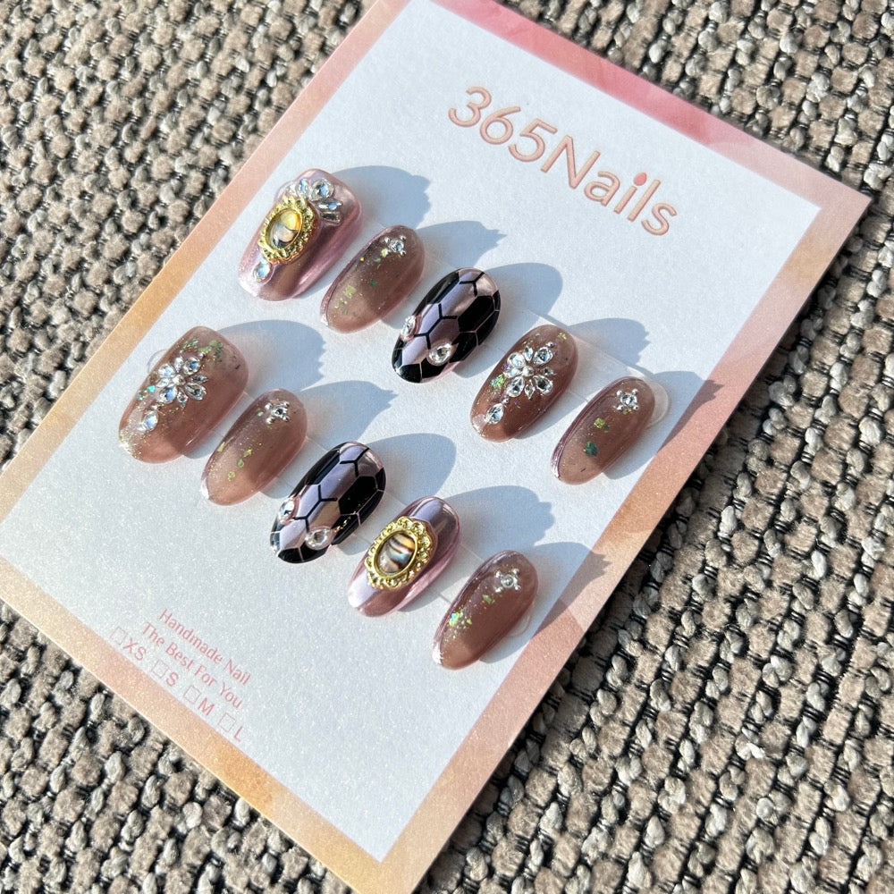 Luxury Logo The Gilded Serpent: "Vintage Champagne" – Rose Gold Mirror & Sheer Mocha Nails with Antique Gem & Snake Scales