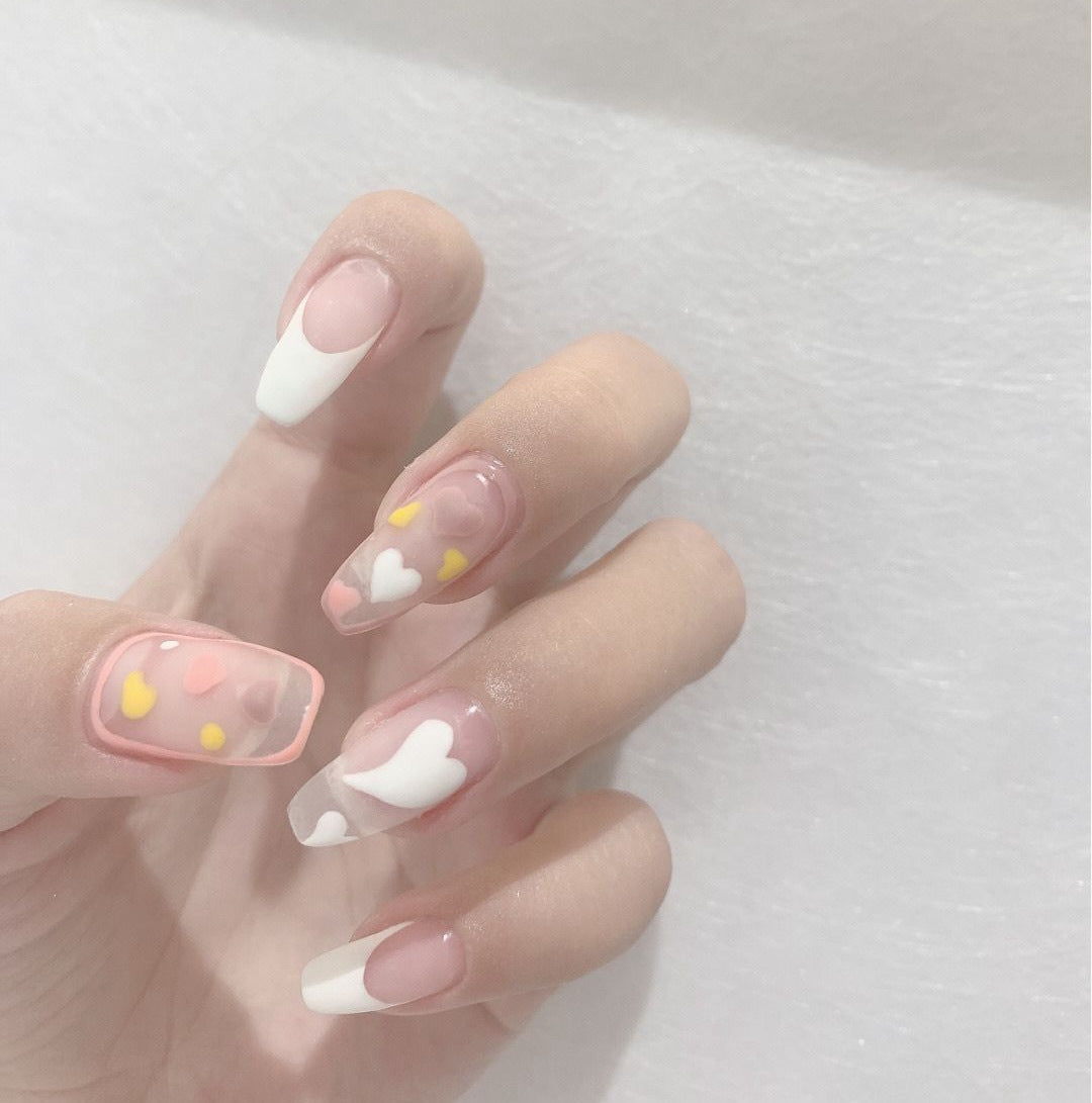 Princesa Pêssego French Wear Nail Art Acabamento Unha Postiça Patch de Unha Patch de Unha Patch de Unha Removível à Prova D'água ｜365nails