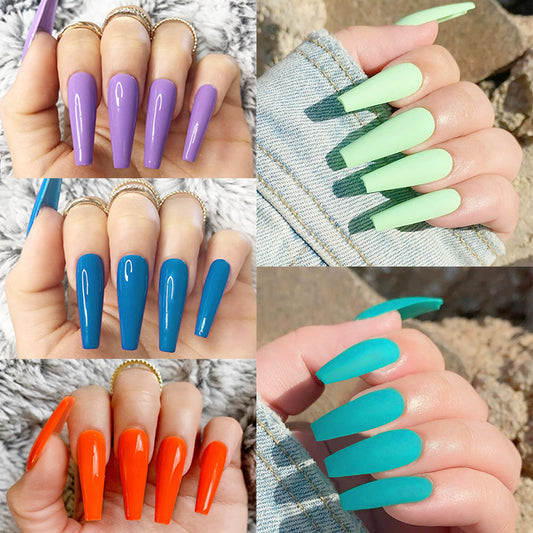 extra long Ballet Solid Color Frosted Glossy  False Nail   Removable ｜365nails