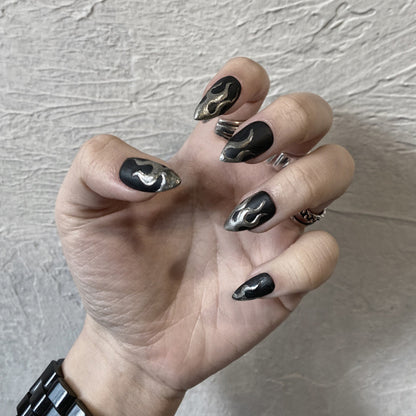 Punk Wind Dark Flame Nail Patch Nail Patch press-on nails Finished Fake Nail Waterproof Removable Nail Patch｜365nails