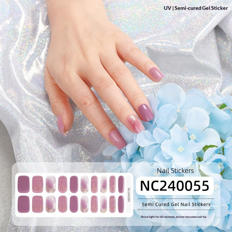 Semi-Cured Gel Nail Strips Foil French Gold Pink Gradient Glossy Set (MOQ=3)