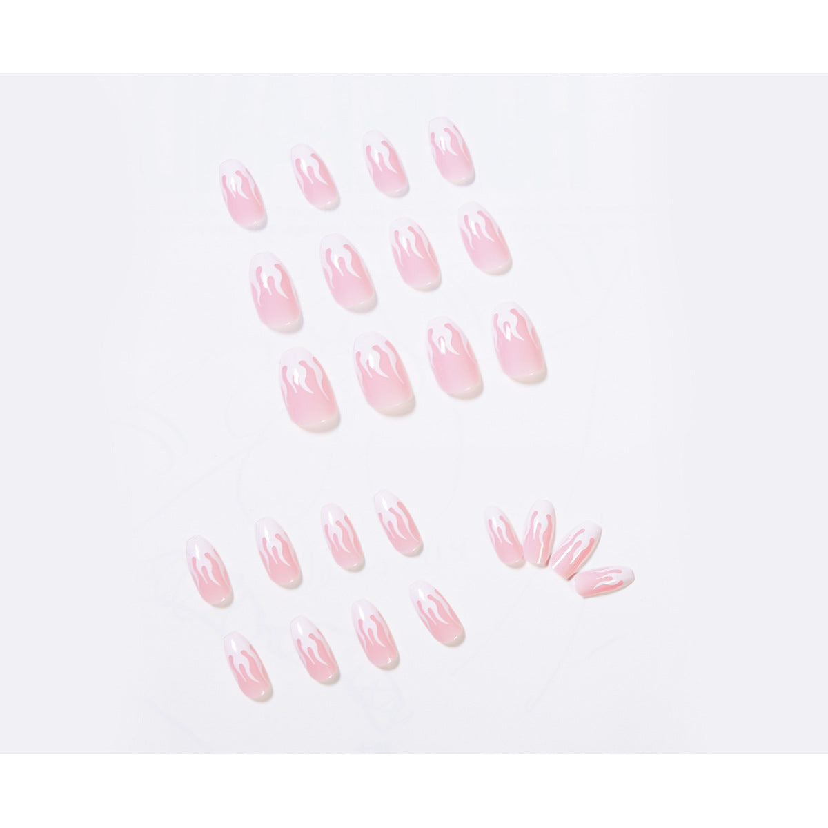 Unhas postiças curtas de balé com chama rosa, acabamento em manicure, remendo de unha à prova d'água, peça removível para unhas ｜365nails