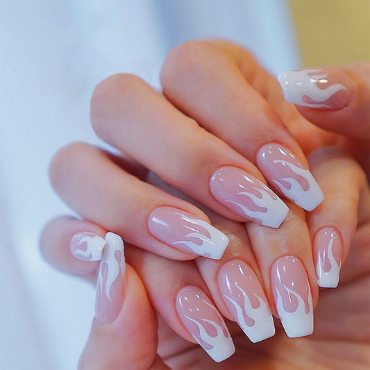 Pink flame short ballet press on nails finished fake nail manicure patch nail patch waterproof removable nail piece｜365nails