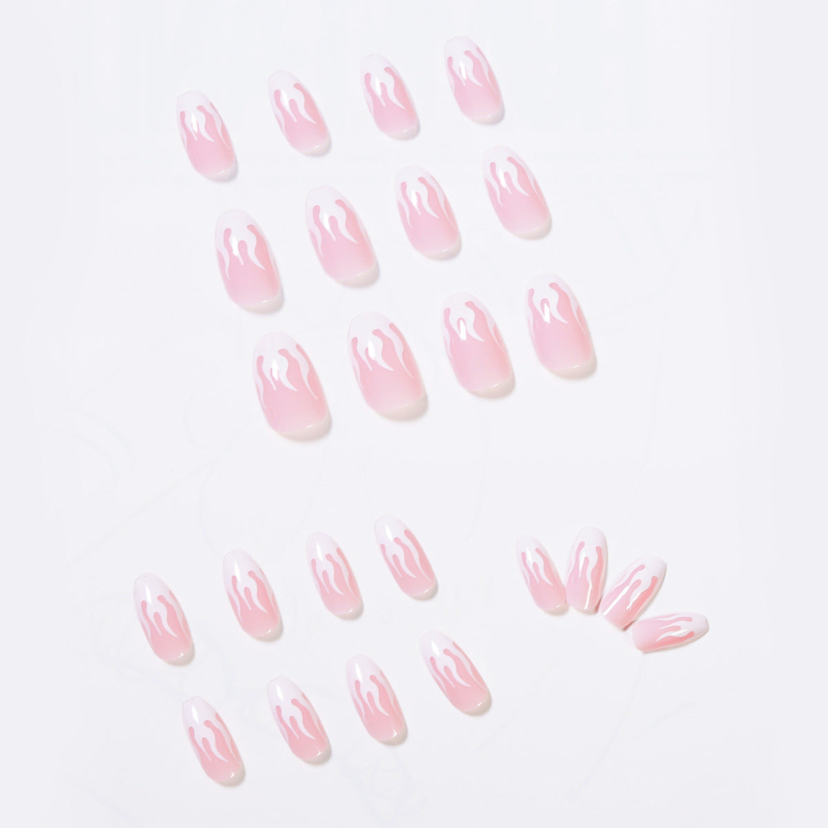 Unhas postiças curtas de balé com chama rosa, acabamento em manicure, remendo de unha à prova d'água, peça removível para unhas ｜365nails