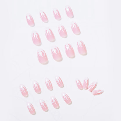 Unhas postiças curtas de balé com chama rosa, acabamento em manicure, remendo de unha à prova d'água, peça removível para unhas ｜365nails