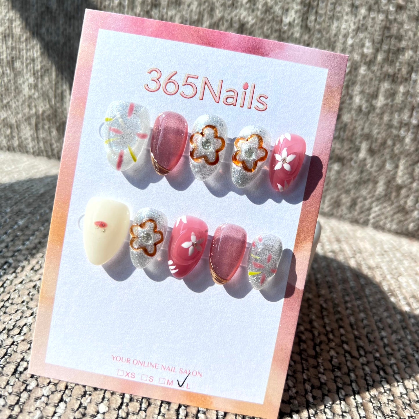 365nails: "Silver Blossom Fairy" – 3D Gel Flower & Silver Magnetic Handmade Almond Nails