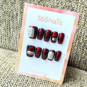 Logotipo de Luxo 365nails: "Crimson Grunge" – Unhas Squoval Artesanais 3D Prata Bloco e Tartaruga