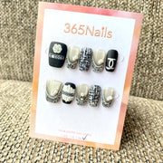 365nails 奢華標誌：「粗花呢山茶」— 3D立體花朵與奢華粗花呢 手工製 方圓形甲片