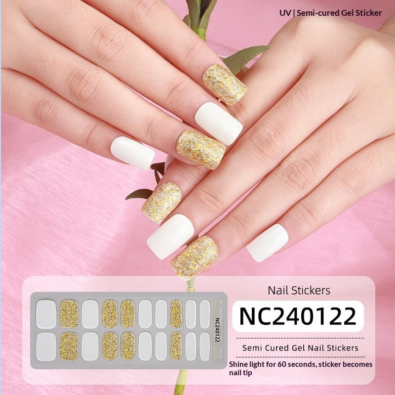 Semi-Cured Gel Nail Strips Glitter Pure Color Ultra-Sparkle Glossy Set (MOQ=3)