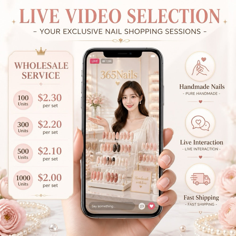 [批發] 手工製穿戴甲 - 直播挑選 (100-1000 件) | $2 每套 | 1對1 - 直播挑選 (MOQ=100 SIZE：XS，S，M，L）