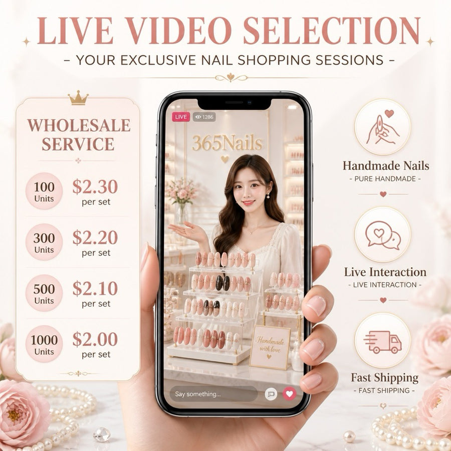 [도매] 수제 프레스온 네일 - 라이브 영상 선별 (100-1000개) | 세트당 $2 | 1V1 - 라이브 영상 선별 (MOQ=100 SIZE：XS，S，M，L）