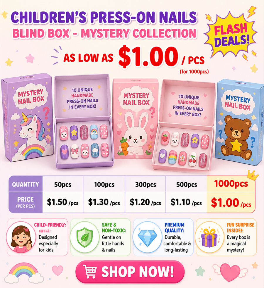 Wholesale Mixed Batch: Handmade Kids Press-on Nails - Assorted Cute Cartoon Designs (Size XS-L)