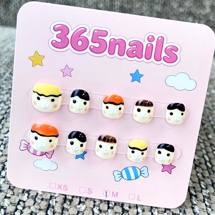 365nails: "Little Buddies" – 3D Cartoon Face Handmade Short Square Nails