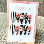 365nails: "진홍 서커스 광대" – 피가 흐르는 빅탑 3D 광대 수제 롱 스틸레토형 네일
