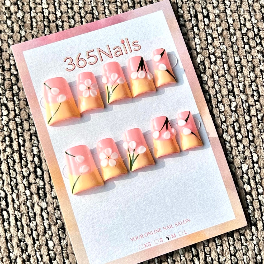 "Peach Blossom Gradient" - Wholesale Ultra-Soft Flexible Fit Handmade Nails (MOQ=100)